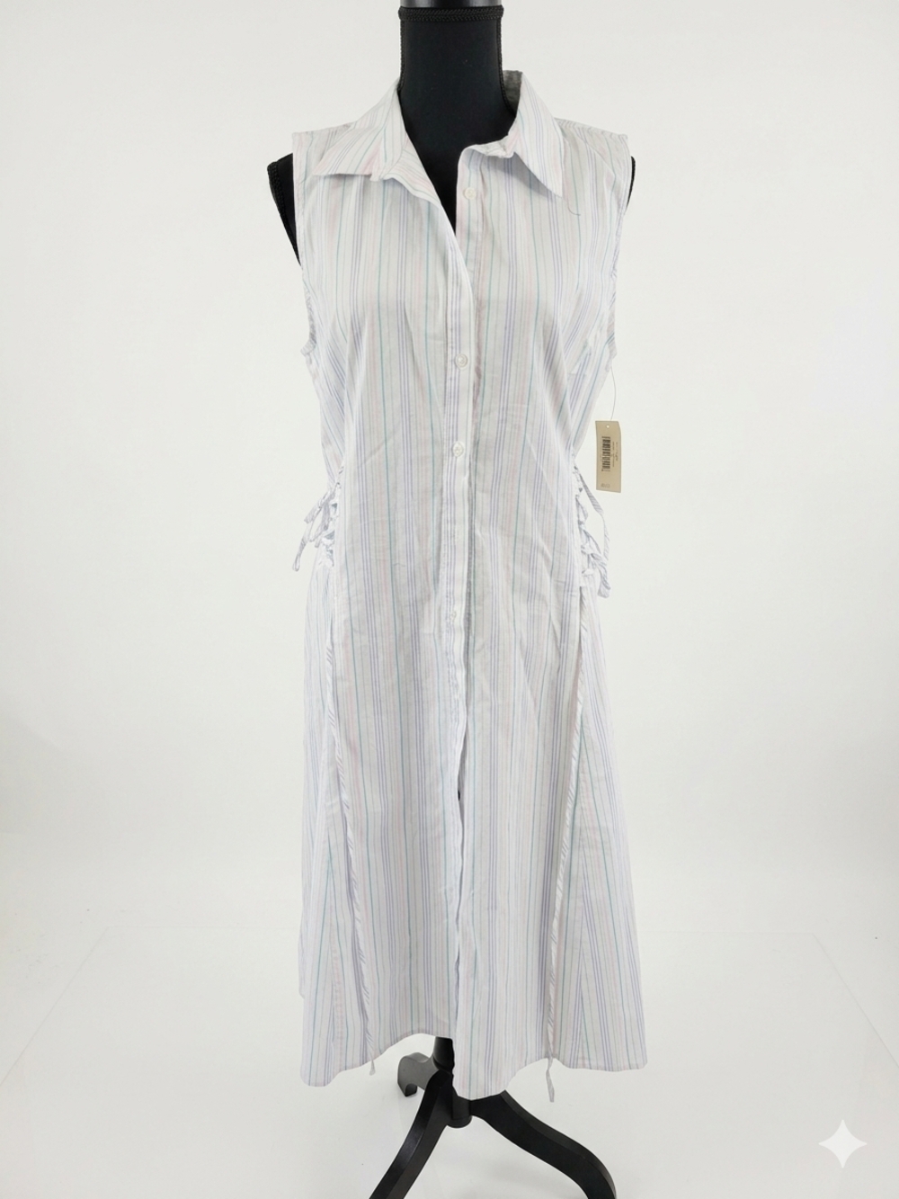 belle sky Pastel Multi-Stripe Sleeveless Shirt Dress